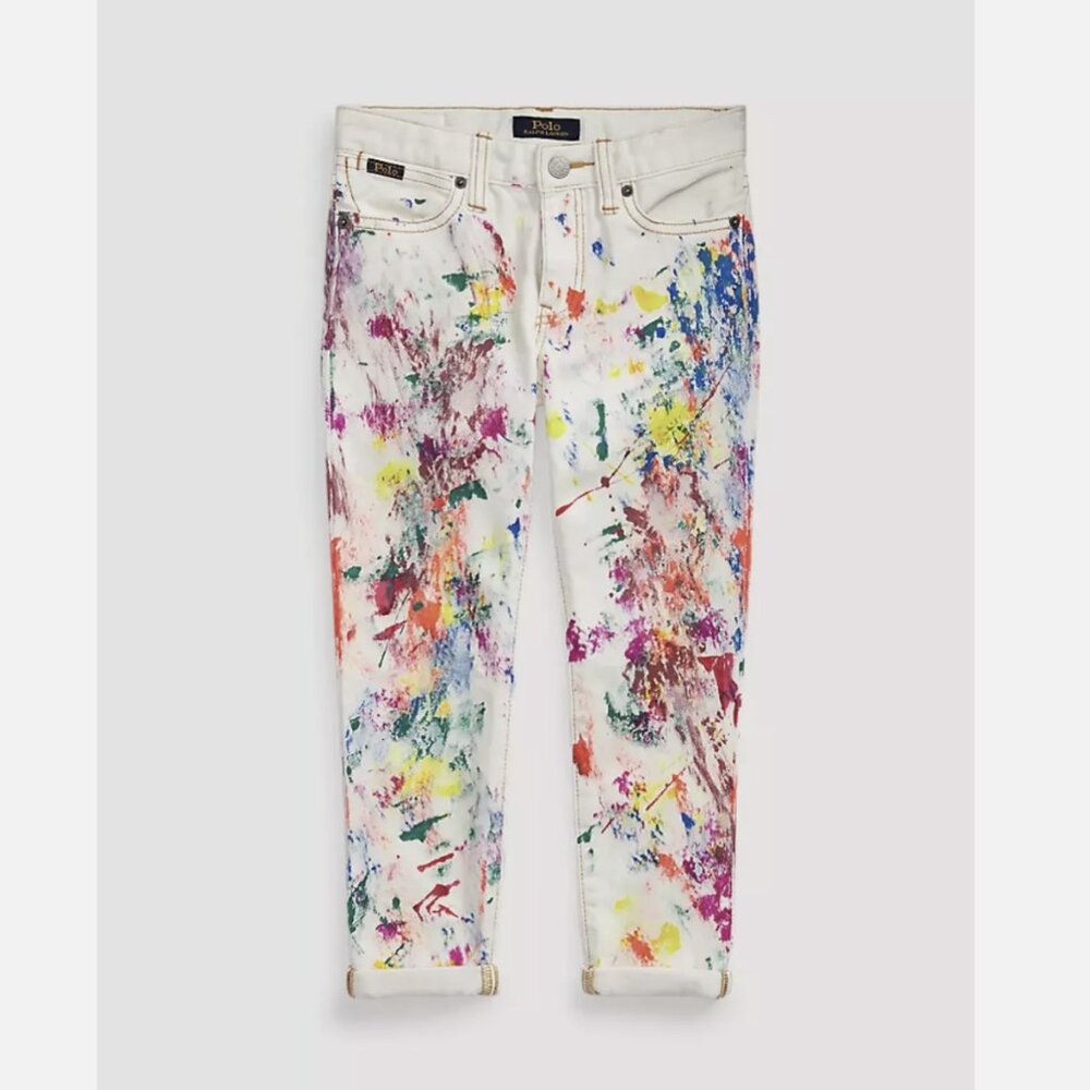 Polo Ralph Lauren Girl Whit Denim Paint Splatter Astor Slim Boyfriend Jean